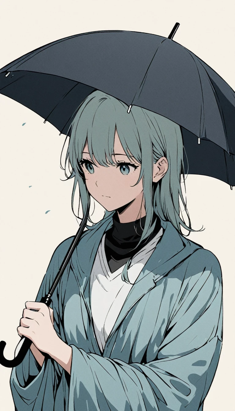 A simple one,Minimalist illustration, A girl holds an umbrella