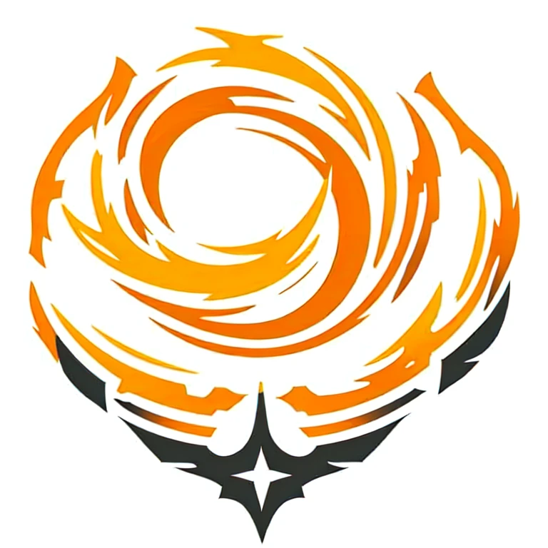 a logo using a detailed explosion design, very simple for a fire faction in an RPG world, fire emblem, just orange color, mighty, bold, concentrated, Symmetrical, chic, high qualiy, com fundo branco