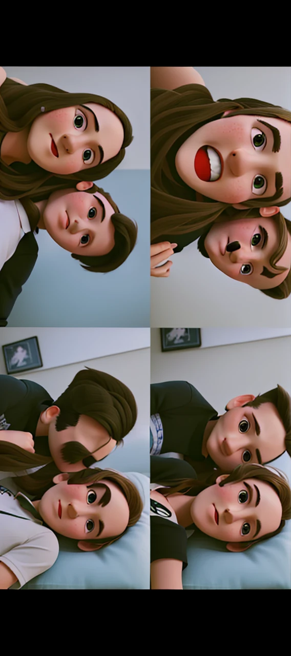 mulher estilo pixar, cabelos longos e pretos, olhos. puxados e castanhos, com cachorros no colo e sentada na grama, alta qualidade.