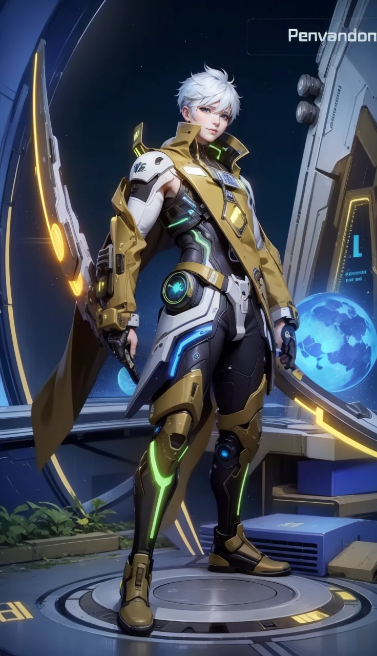 1boy, (extremely beautiful), solo, male focus, cyberpunk, neon lights, vibrant colors, headphones, Cyberpunk, neon, masterpiece, best quality, ultra-detailed, cyberpunk background, detail, in the starry night, moon, explosive and clear eyes, glowing eyes, beautiful details in the wind, little smile.