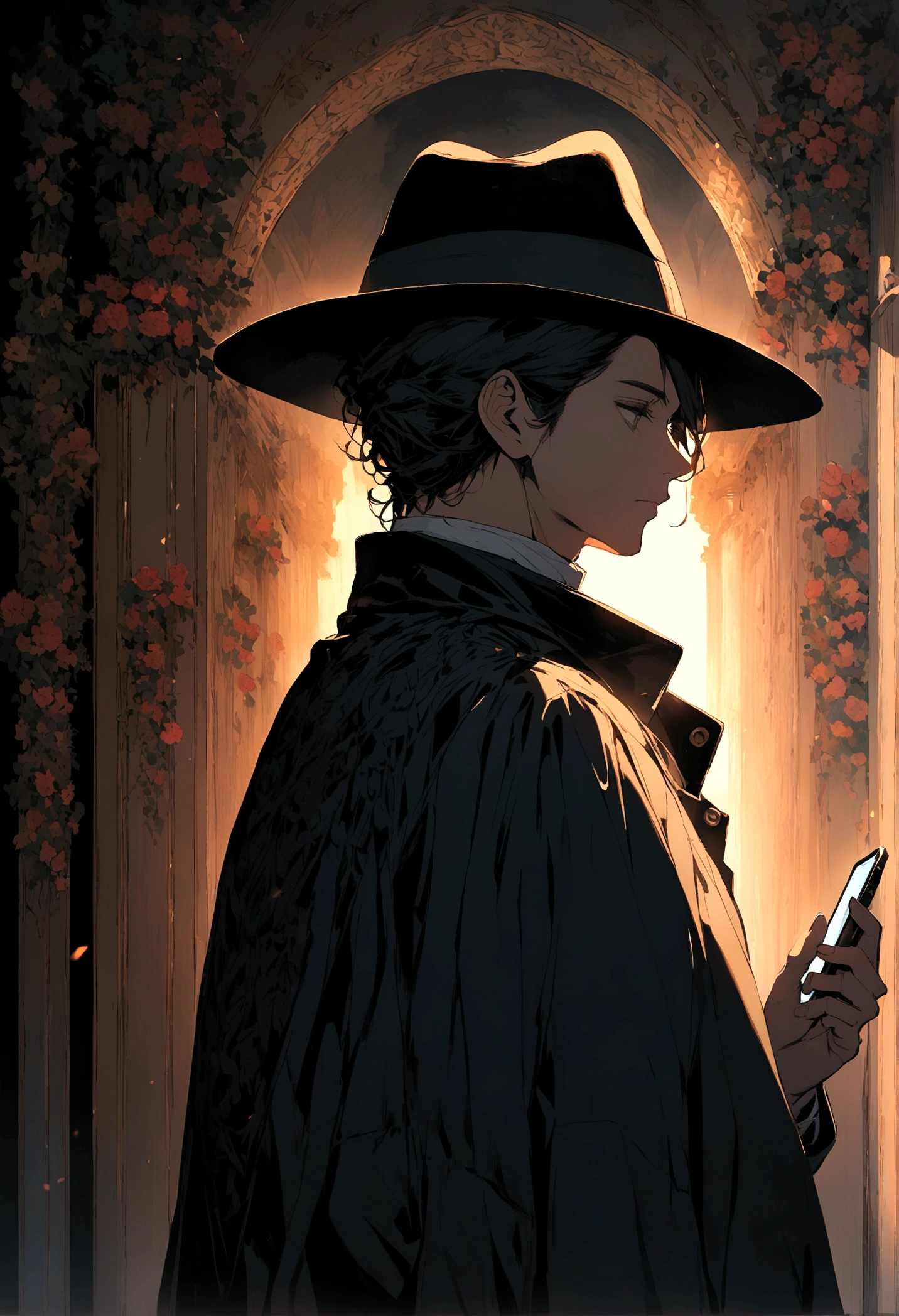 man with a hat and a phone, with a background behind