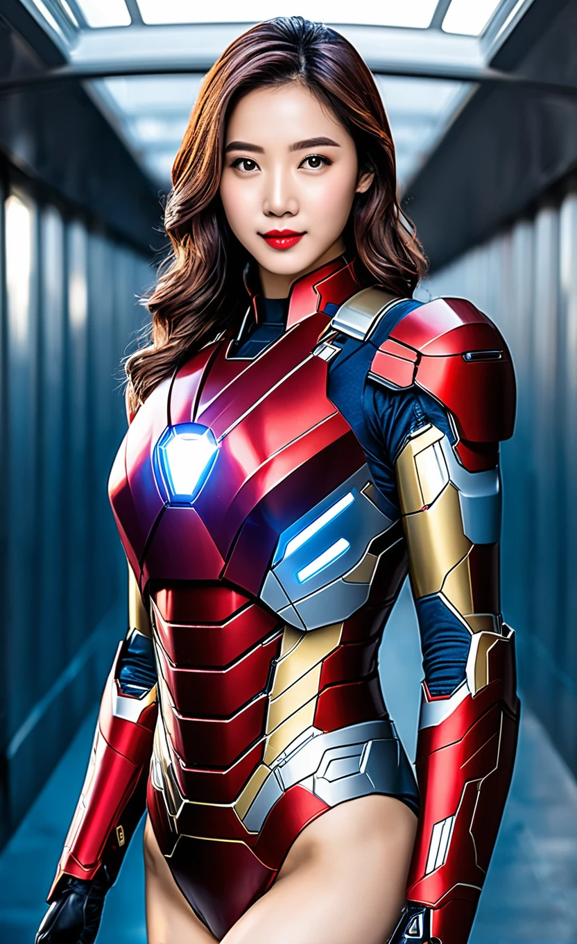 nanx, 8k, realistic, attractive, highly detailed, a 20 year old girl a sexy and attractive woman inspired by Iron Man wearing a shiny Iron Man mech. She dresses with sexiness and confidence, perfectly interpreting Iron Man&#39;s strength and charisma. In a cyberpunk-style city night scene, a sexy and attractive woman takes Iron Man&#39;s cosplay as the theme. Wearing a shiny Iron Man mech, she stands on a street lined with tall buildings. The night lights of the city are bright, reflecting on her mecha, adding a sense of future technology. The surrounding buildings and streets are full of cyberpunk elements, such as neon lights, high-tech devices and futuristic architectural designs. The whole scene is full of futuristic and sci-fi atmosphere. This high-definition, high-quality picture will bring you stunning visual enjoyment, a perfect combination of sexy, futuristic and sci-fi elements. oc rendering, dramatic lighting, award winning quality