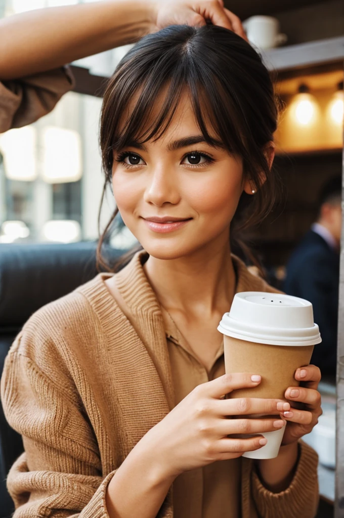 with holding a coffee