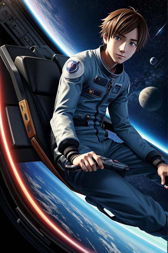 Anime picture of a  addicted to games in space, a boy aged no more than 16 The work of the most beautiful AI system There are very few works.