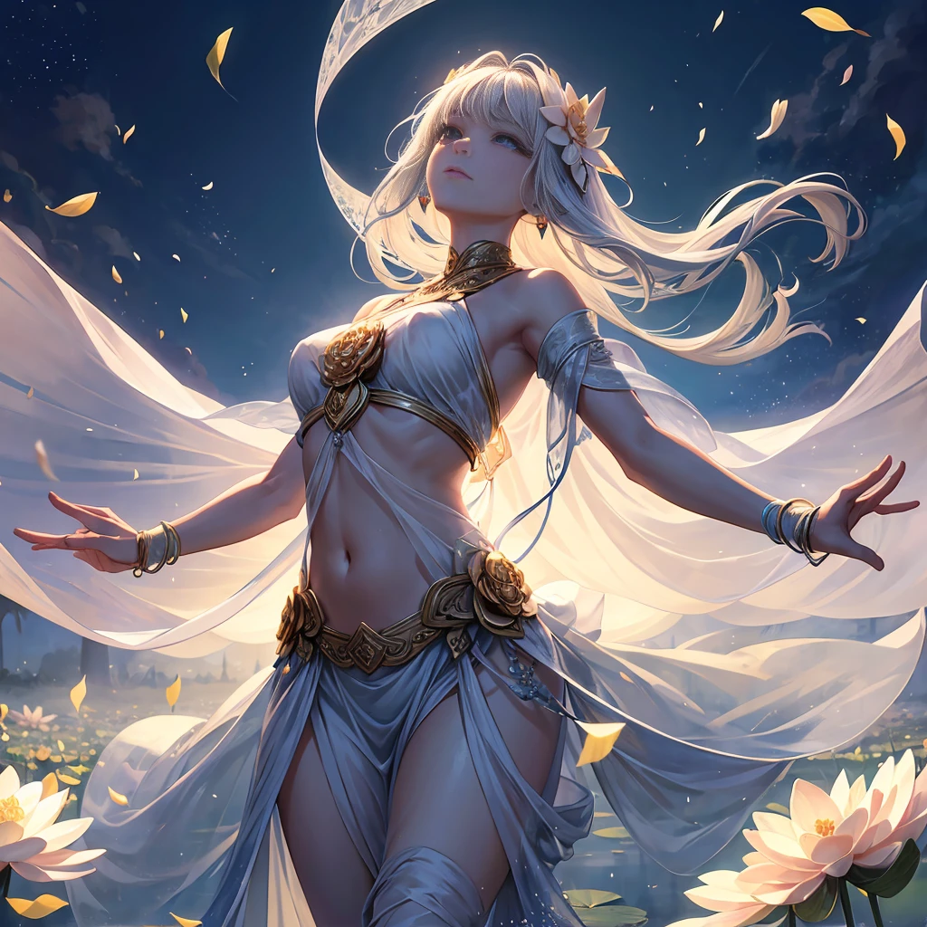 The Dancer is in a field of floating petals. These petals are crystal clear and iridescent, like the wings of enchanted butterflies. They dance around her, forming an ethereal veil.
Light is soft and diffuse, filtering through the petals and creating an ethereal glow. It feels like time is suspended in this place.
Meaning:
The Petal Dancer is a guardian of purity and enlightenment. It represents the connection between the material and spiritual world.
The lotus flower in your hands symbolizes the search for truth and transcendence of adversity