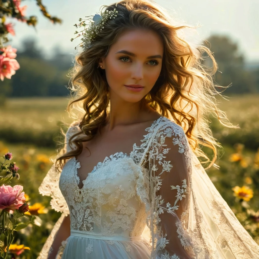 Une immense ombrelle en dentelle finement ciselée et ajourée offre de l'ombre à une sublime femme 30ans heureuse et radieuse, la femme est accroupie et donne une minuscule ombrelle à un oiseau pour le protéger du soleil, oisillon, (femme accroupie , deux ombrelles), plan photographique large, masterpiece, extrêmement détaillé, détails sublime et sensuel, dentelle ajourée