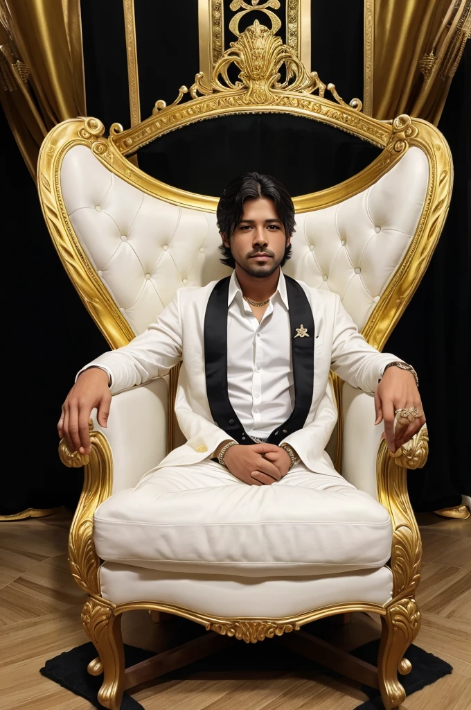 Creat ai photo 18 year name yash background  white colur black wings golden chair