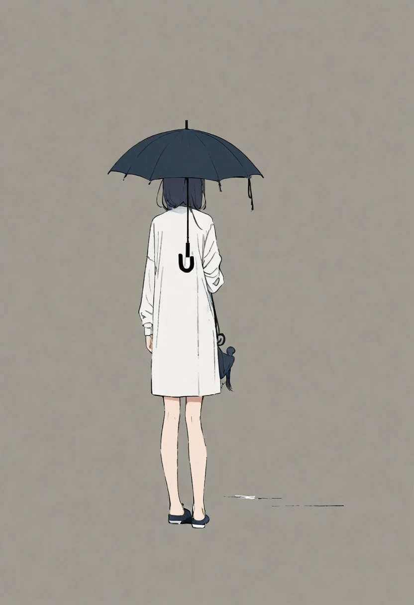 A simple one,Minimalist illustration, A girl holds an umbrella