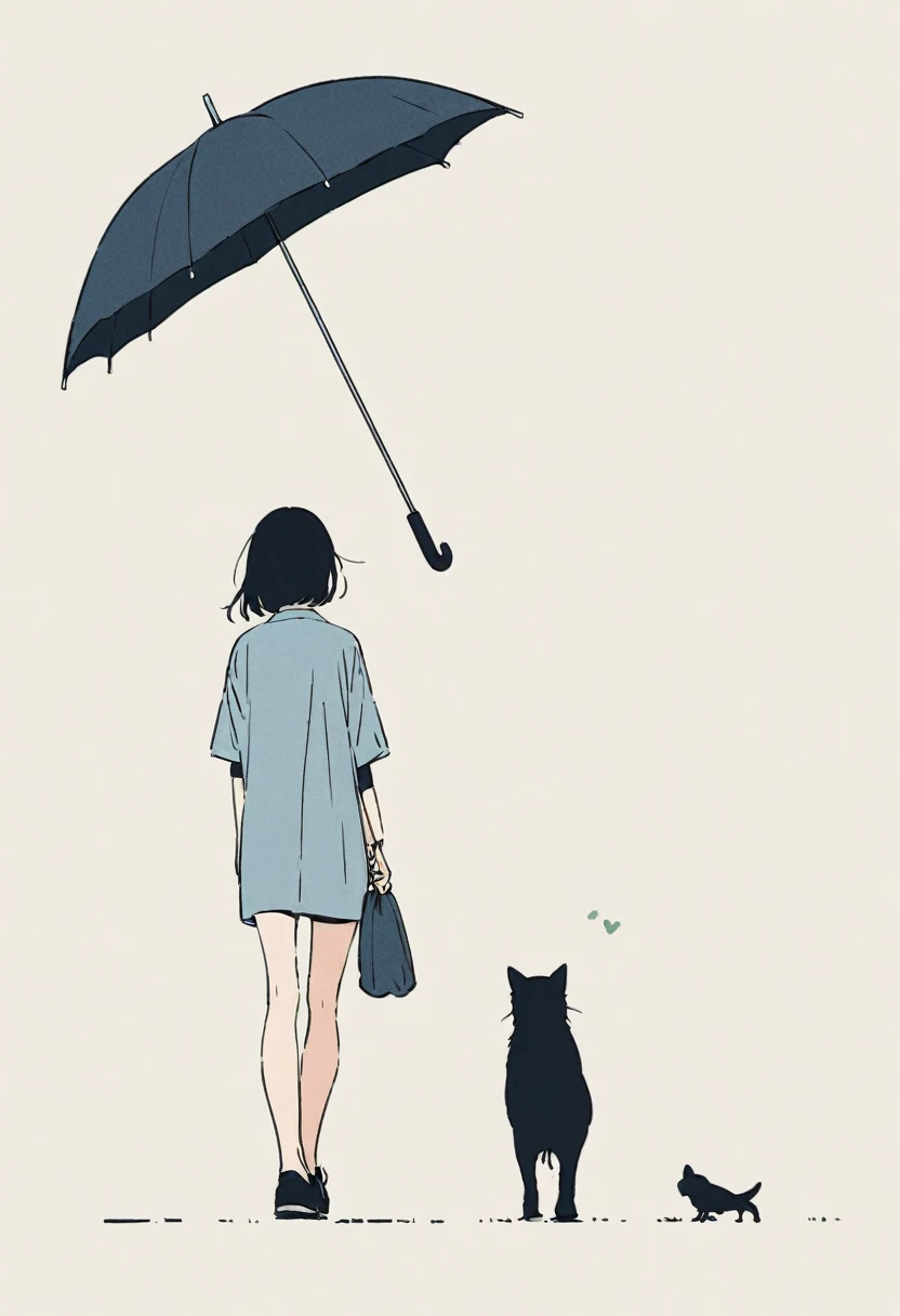 A simple one,Minimalist illustration, A girl holds an umbrella