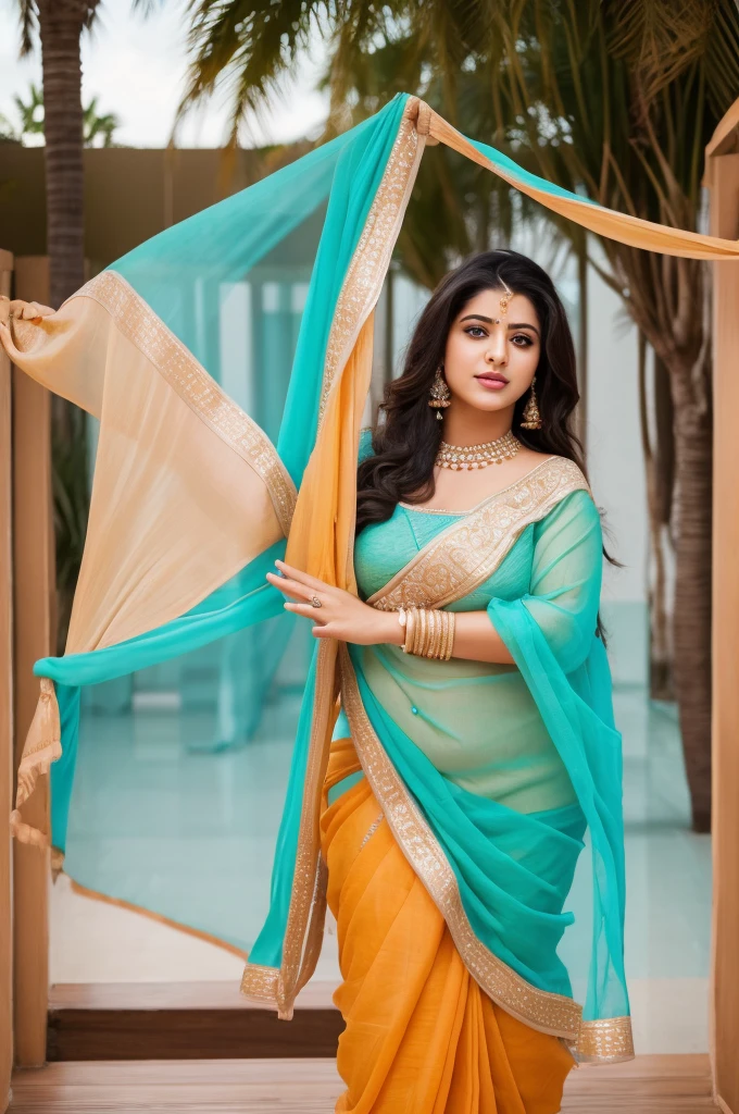 1 Heavenly beautiful and goddess beauty cute and sweet looking face Arabian woman in Shoal Bay, Antigua, Heavenly beautiful Overweight, Heavenly beautiful Extremely fat, Heavenly beautiful and attractive Chubby figure , Heavenly beautiful looking and eye catching luxury style tight fitting Indian traditional sarees , reaching out, Heavenly beautiful Arabian woman, 16k, High resolution, masterpiece, highest quality, fine skin, outside view, Realistic Photograph, size 45 and waist size 32, close up face view