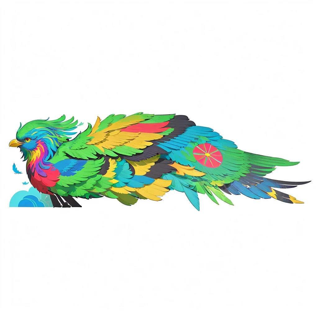 a colorful bird on a black background, vector art, inspired by Victor Noble Rainbird, Behance contest winner, Okuda, brand colors are green and blue, ''logo of a phoenix resting, detail, Behance lemanoosh, mechanical wings, 2 0 0 9, frank quitely, motion graphics, green blue red colors