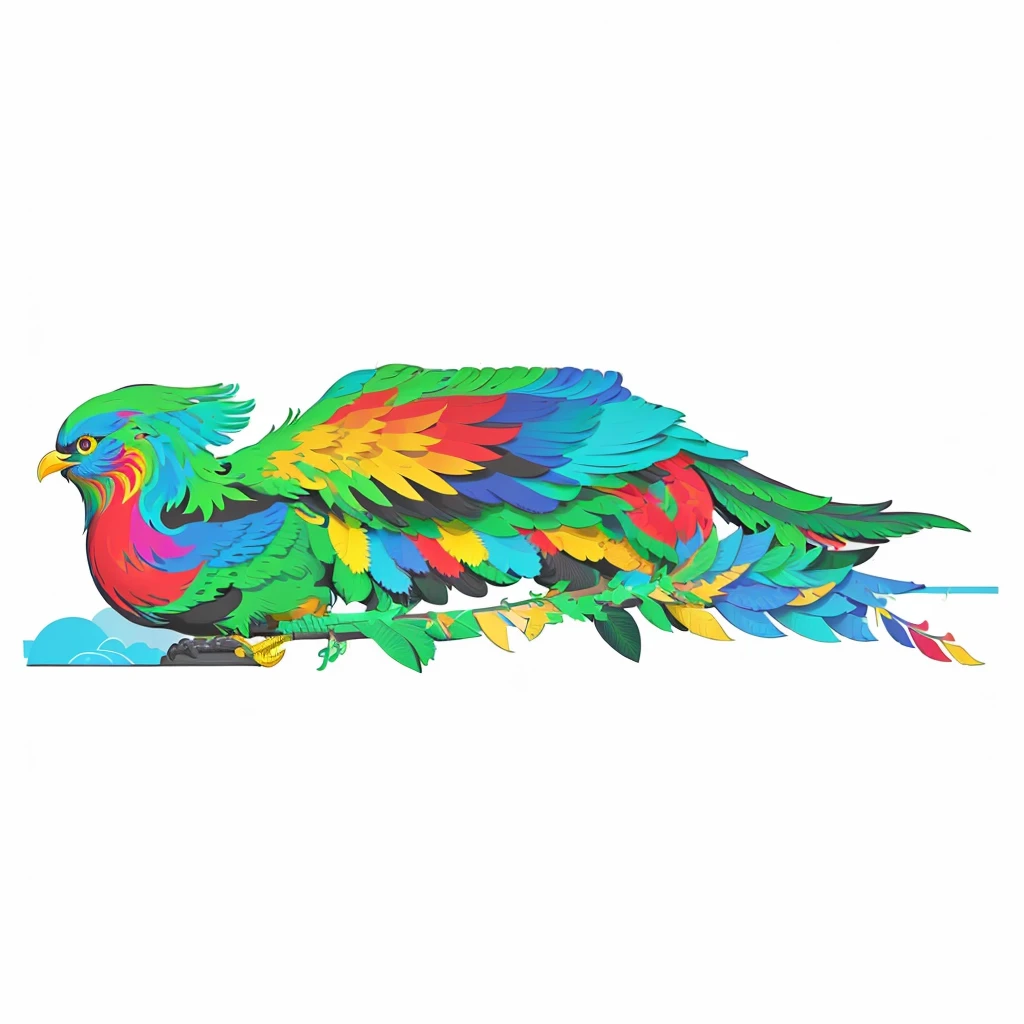 a colorful bird on a black background, vector art, inspired by Victor Noble Rainbird, Behance contest winner, Okuda, brand colors are green and blue, ''logo of a phoenix resting, detail, Behance lemanoosh, mechanical wings, 2 0 0 9, frank quitely, motion graphics, green blue red colors