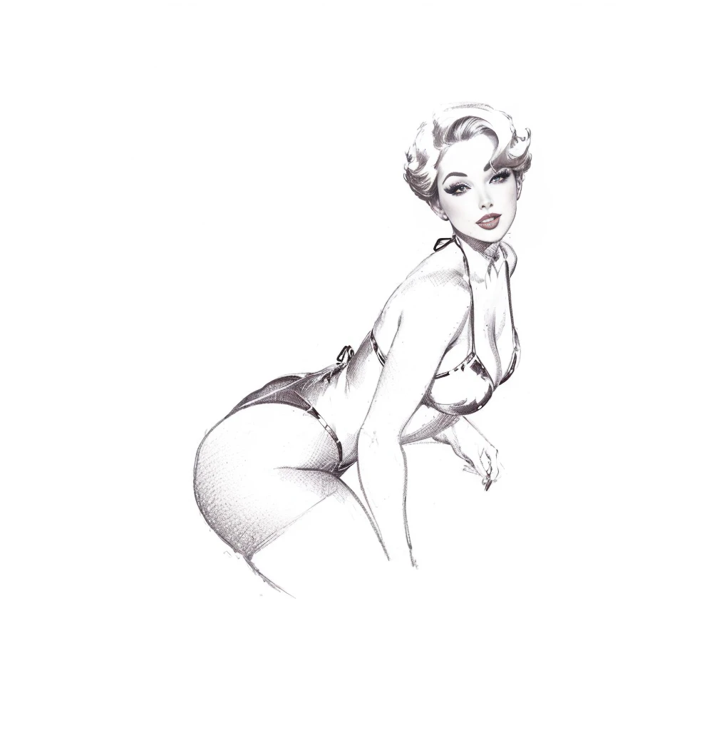drawing of a woman in a bikini posing for a picture, pinup pose, pinup, girl pinup, pinup body, pinup art, comic pinup style, pinup girl, inspired by Alberto Vargas, pin - up, pin-up, pin up, sexy pudica pose gesture, inspired by Bruce Timm, by Hugh Hughes, pin up girl, pinup model
