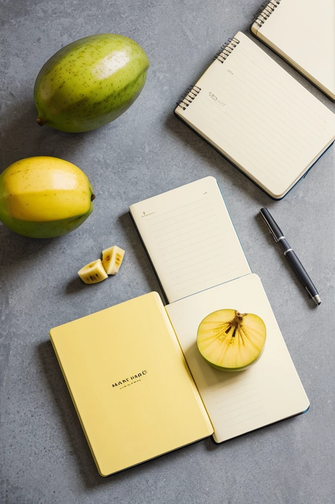 A mango and banana friends creating a notebook