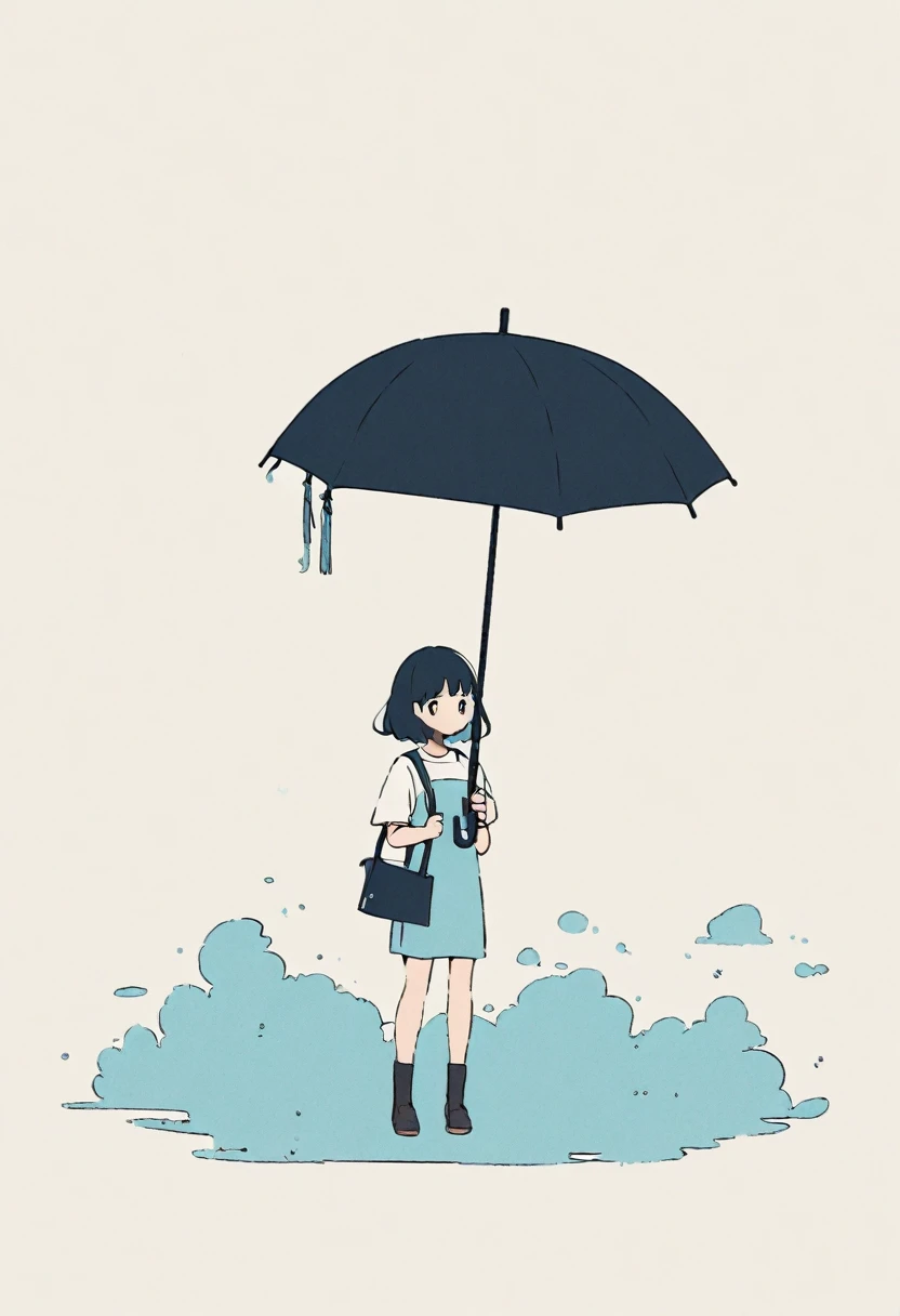 A simple one,Minimalist illustration, A girl holds an umbrella