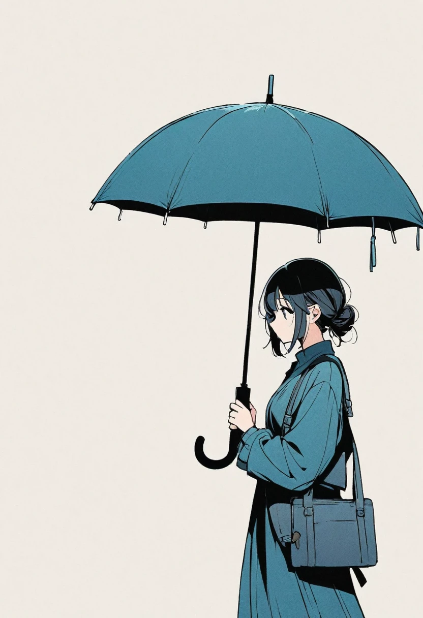 A simple one,Minimalist illustration, A girl holds an umbrella