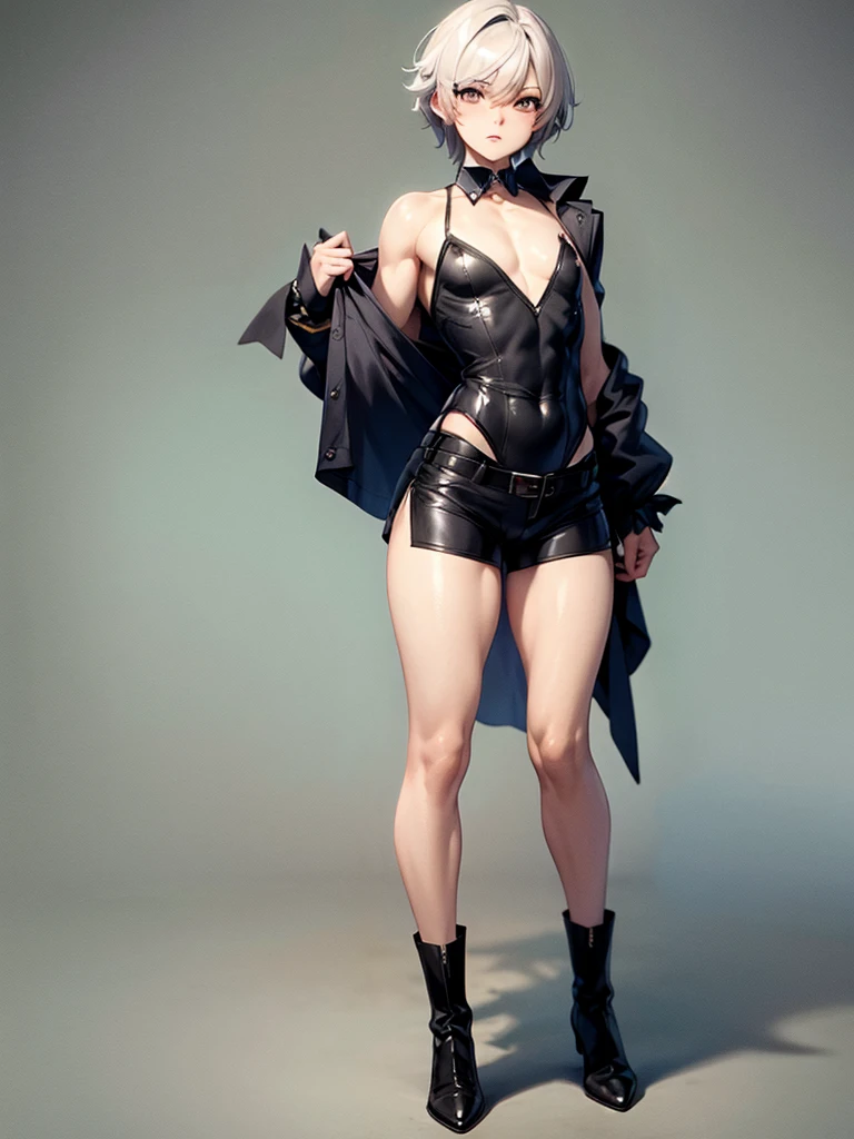 Femboy, off the sholder coat, short pants, wizard, full body, concept art ,tight shirt