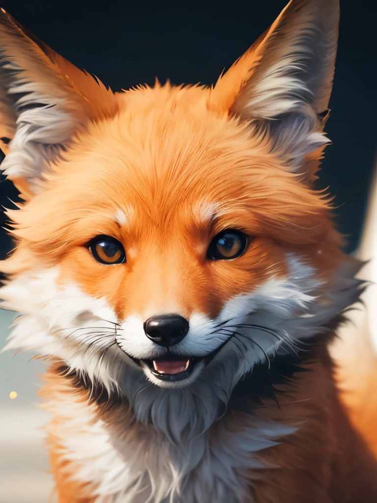 The fox and the dog、Cute and gentle、Sharp eye focus、original、Supernatural、Another world、Ultra Detail、bright fur、Magic Lighting、trajectory、 Light dust、beautiful、Cinematic lighting、 Bokeh effect