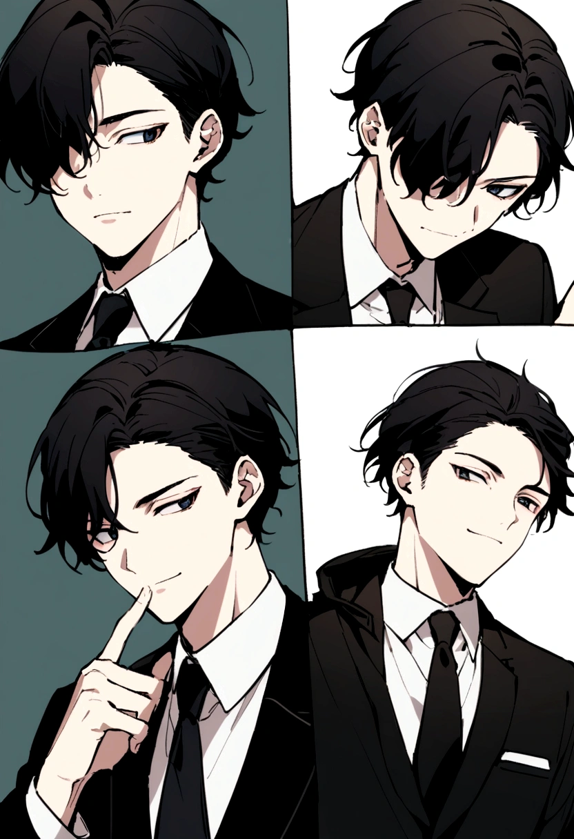 A man in his twenties wearing a black suit against a black tie background, Background Removal, Black Hair、Cute face、Gentle expression、Peace of mind