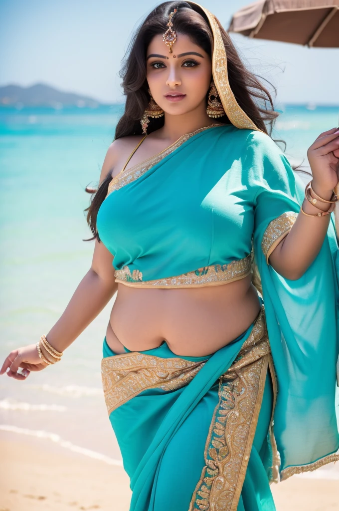 1 Heavenly beautiful and goddess beauty cute and sweet looking face Arabian woman in Shoal Bay, Antigua, Heavenly beautiful Overweight, Heavenly beautiful Extremely fat, Heavenly beautiful and attractive Chubby figure , Heavenly beautiful looking and eye catching luxury style tight fitting Indian traditional sarees , reaching out, Heavenly beautiful Arabian woman, 16k, High resolution, masterpiece, highest quality, fine skin, outside view, Realistic Photograph, size 45 and waist size 32, close up face view