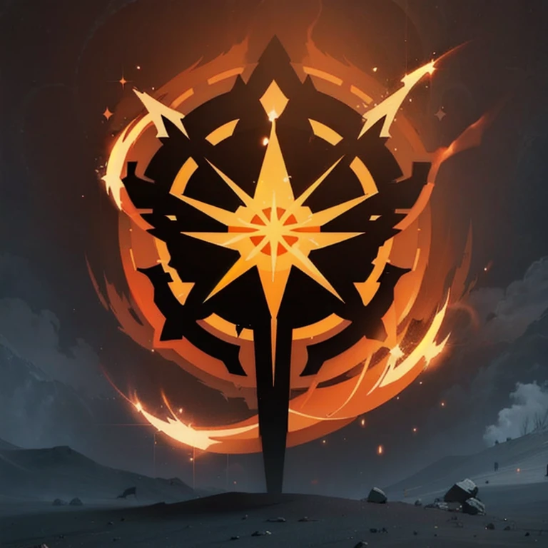 a logo using a detailed explosion design, very simple for a fire blast faction in an RPG world, fire emblem, just orange color, mighty, bold, concentrated, Symmetrical, chic, high qualiy, com fundo branco