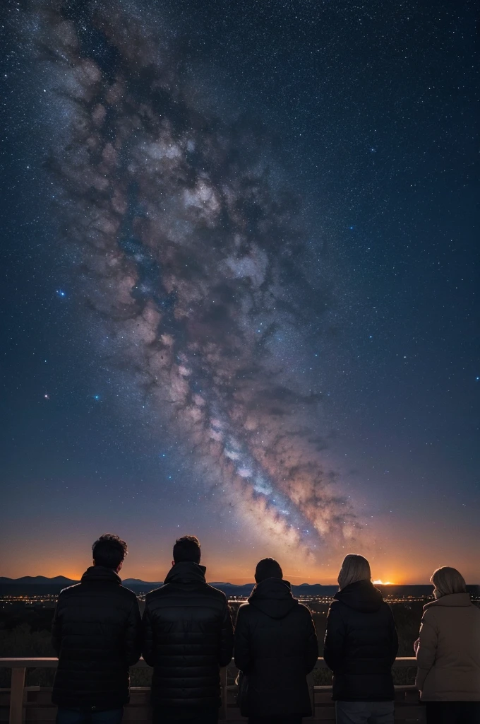 people looking at the sky watching a meteor fall