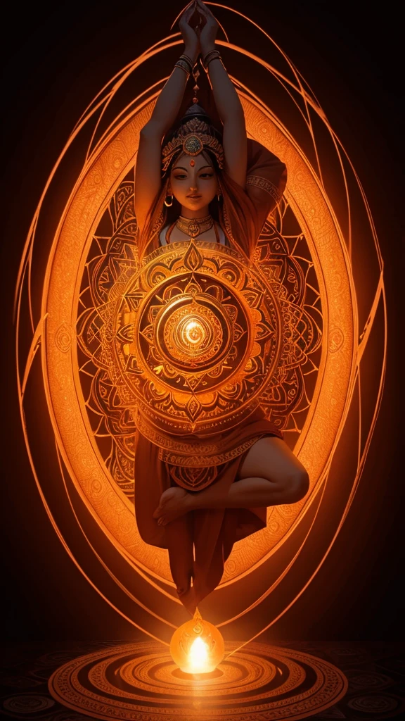 sacral chakra, spiritual sphere sacral chakra, (chakra icon in center of image),  lotus sacral chakra, busty Hindu goddess, meditative, , sacral chakra, 2nd chakra orb