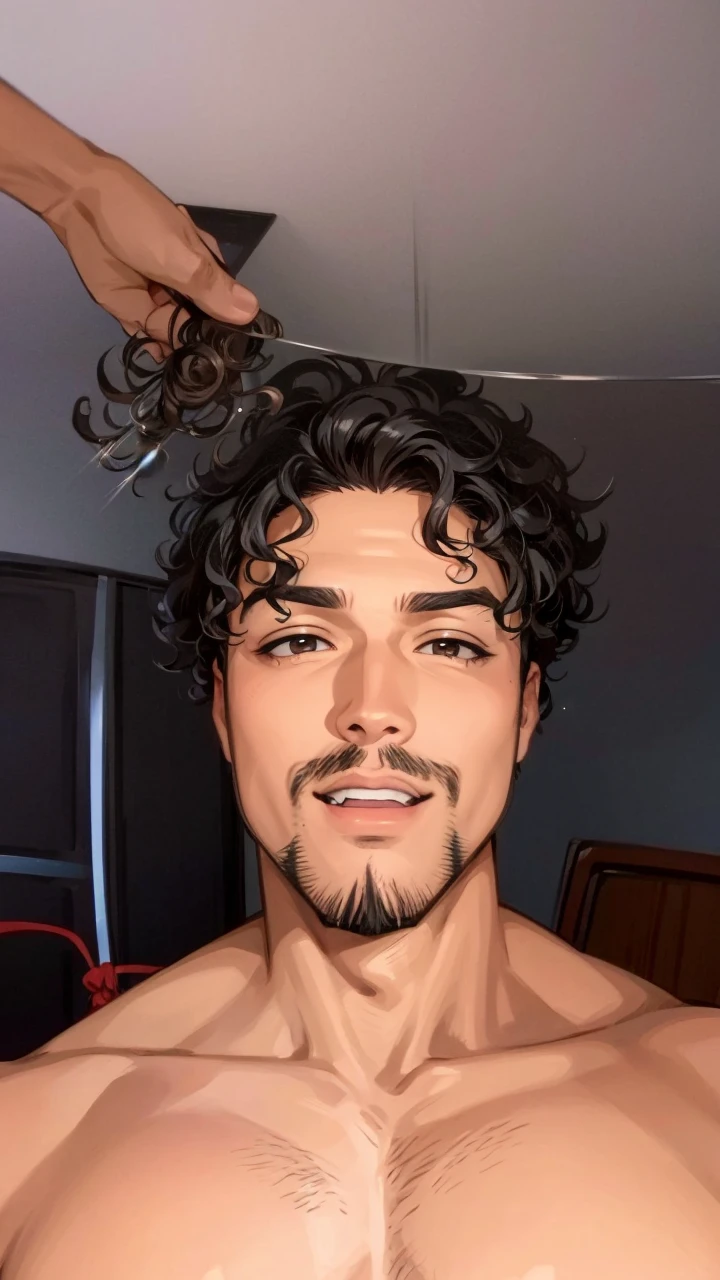 attractive, latino man, curly hair, goatee, shonen anime