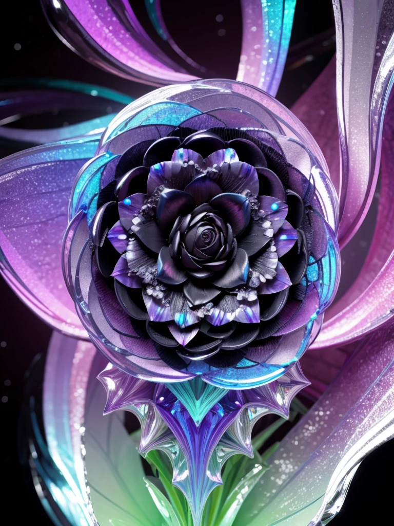 black flower made of liquid, an attractive iridescent fractal universal