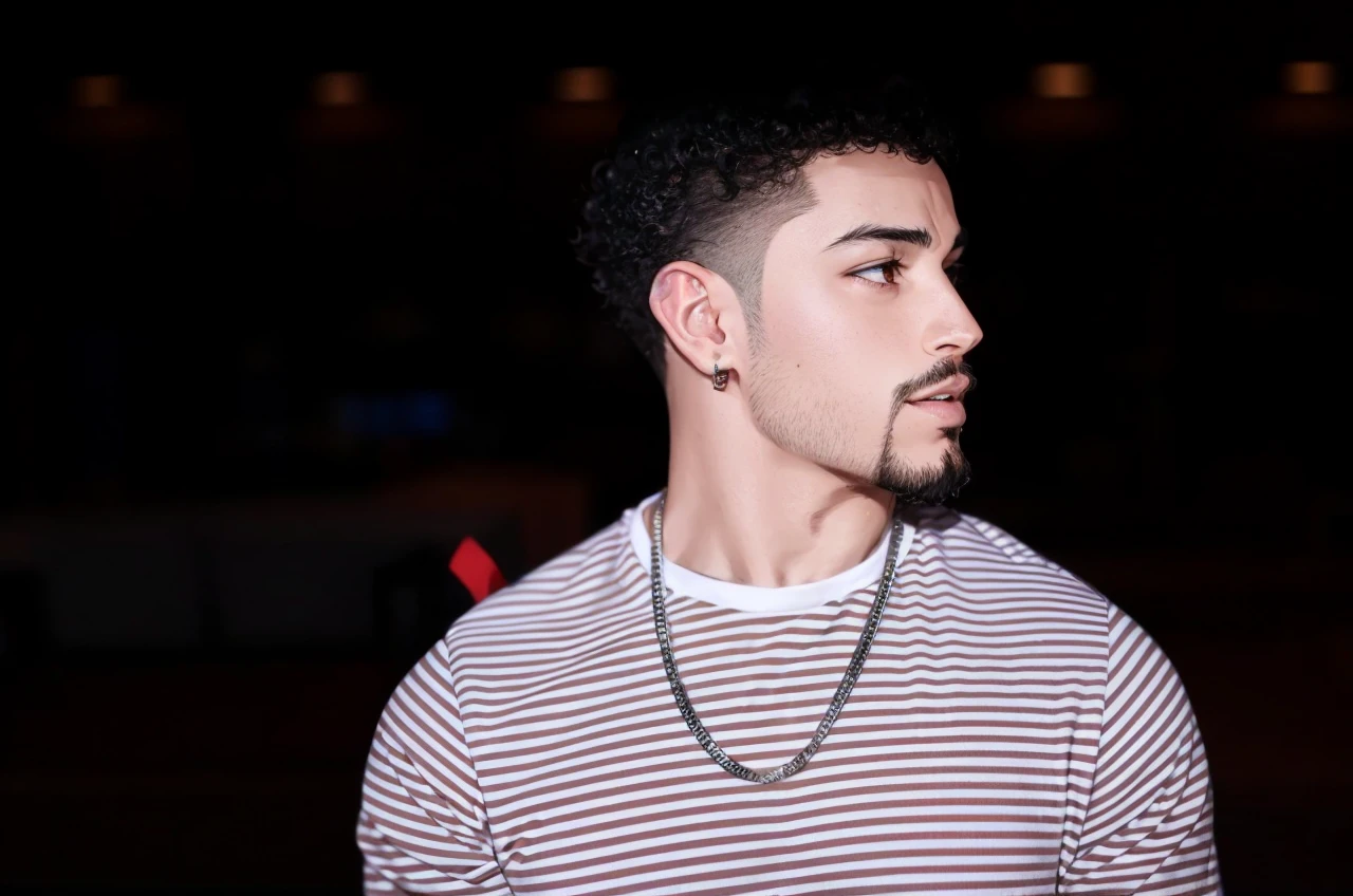 attractive, latino man, curly hair, goatee, shonen