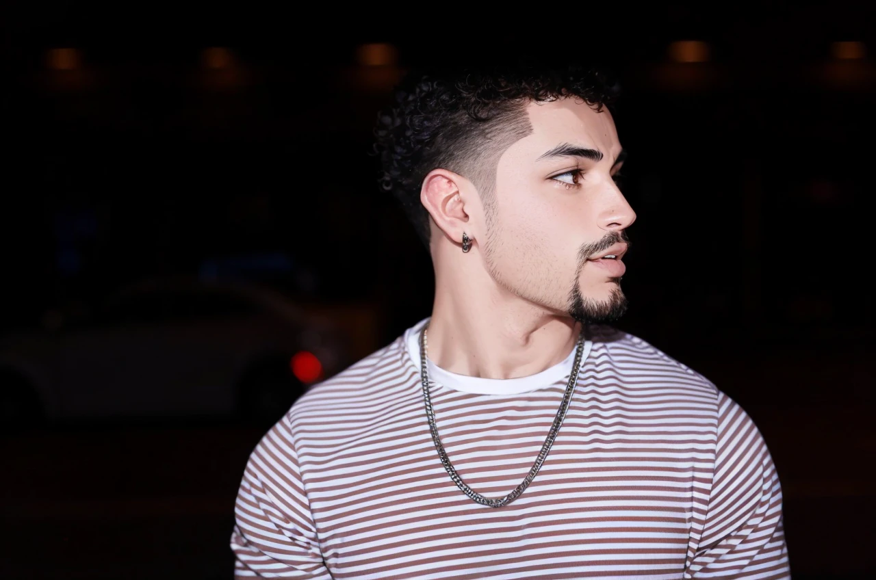 attractive, latino man, curly hair, goatee, shonen