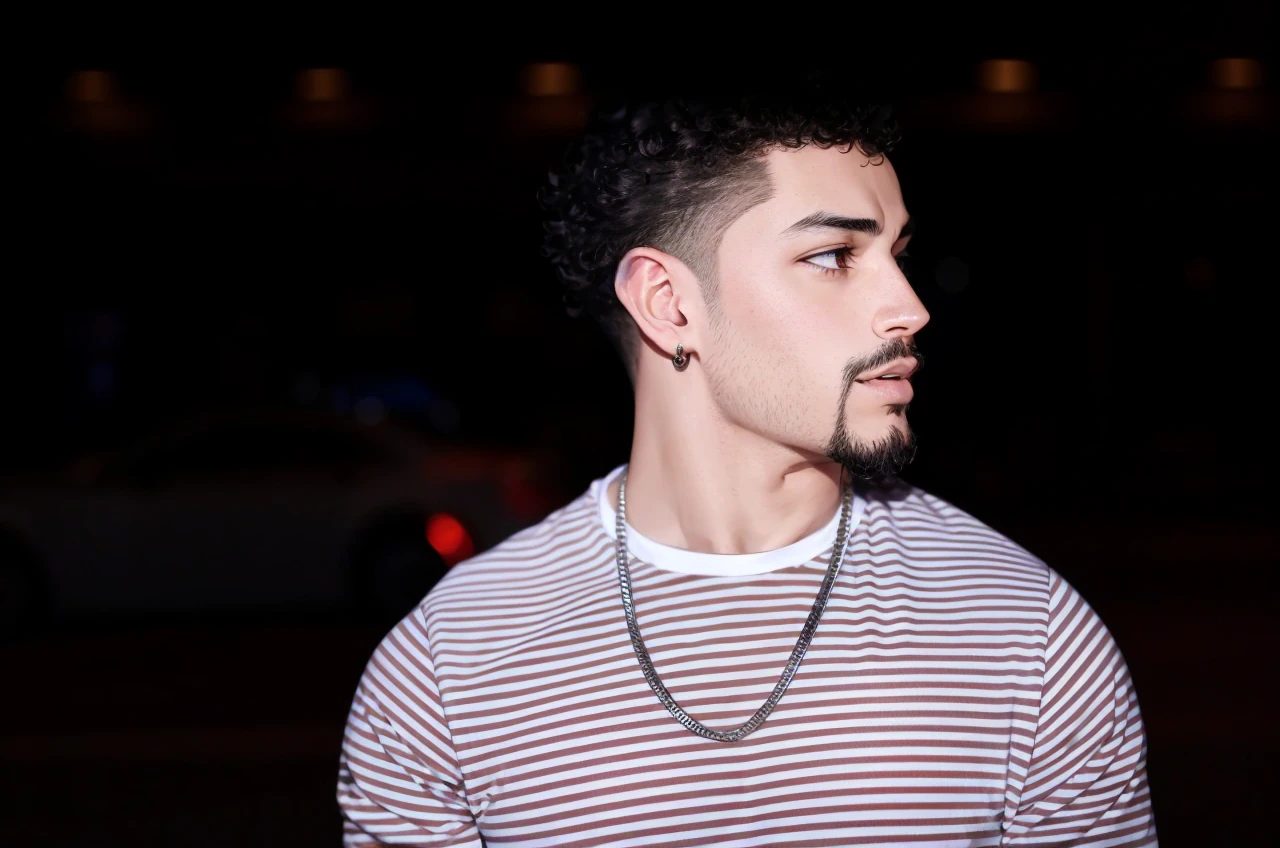 attractive, latino man, curly hair, goatee, shonen 