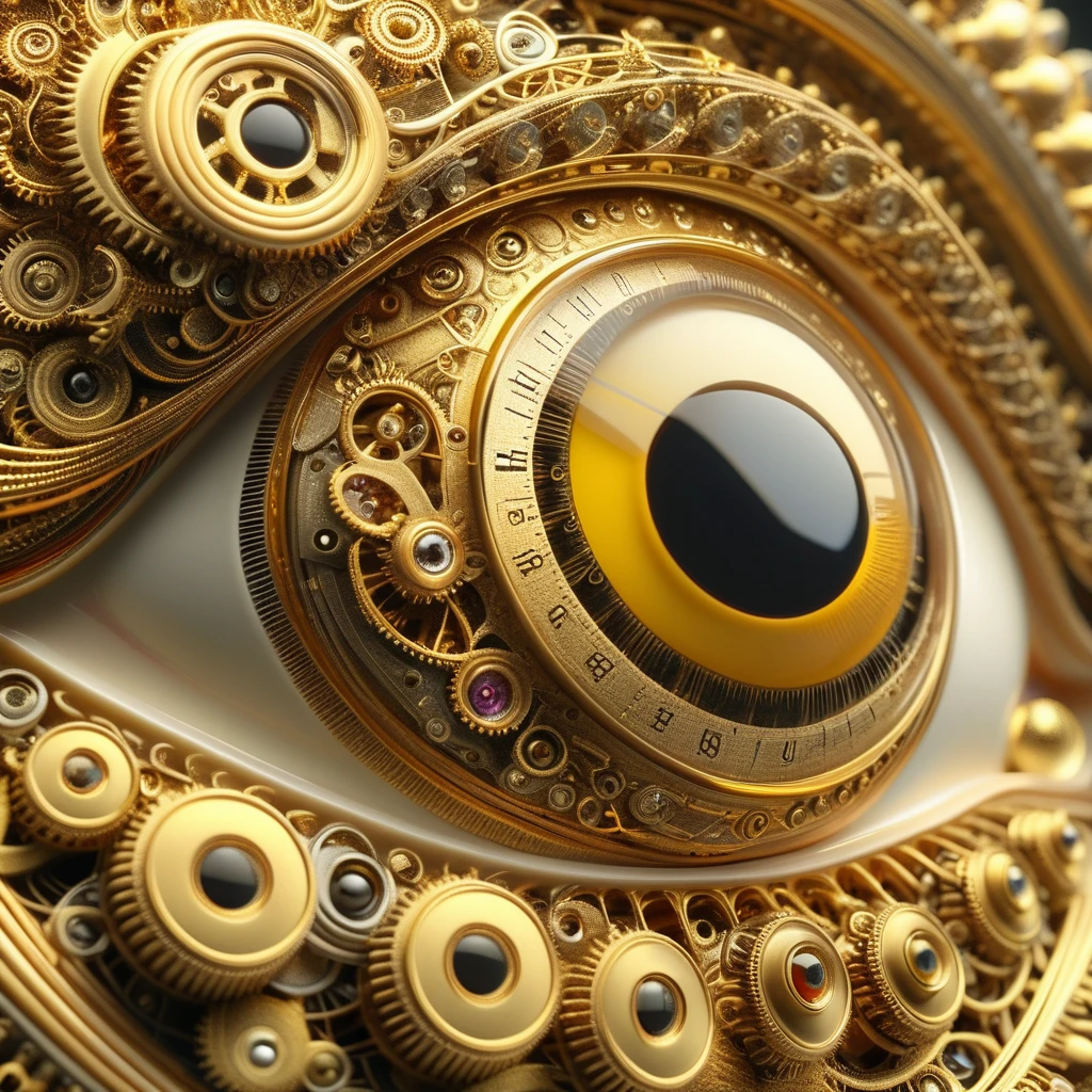 a sublime and sensual golden eye,  timeart, anatomically very realistic,anatomical details, seen from the side, very detailed, cinematic, Professional light, very detailed, finely detailed, fractal details