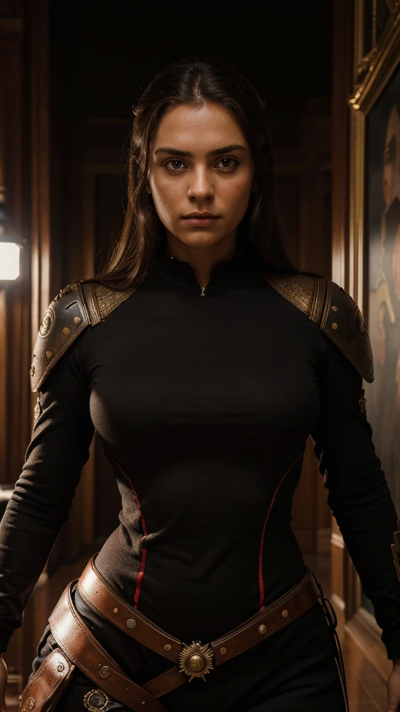 best qualityer, work of art, highly detailed symmetrical eyes, Captain Patria, highly detailed background, hyper realist, cinematic lighting, Studio quality, 8k resolution, work of art, an imposing pose with eyes glowing red.