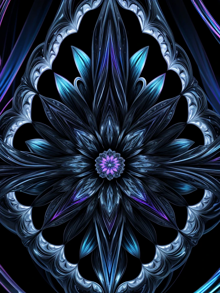 black flower made of liquid, an attractive iridescent fractal universal
