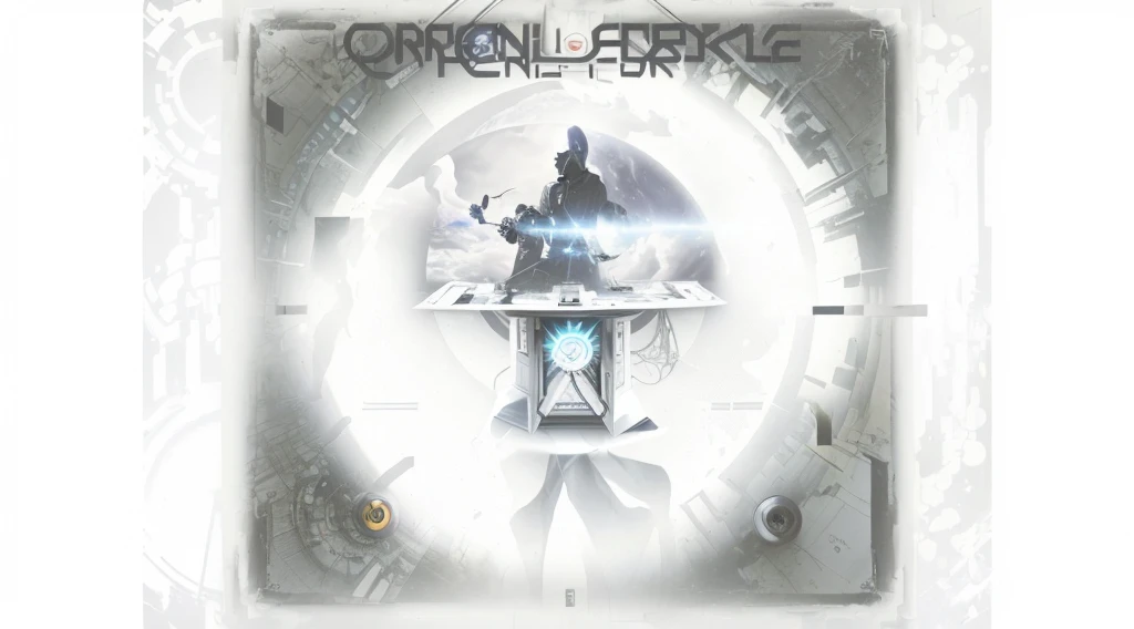 there is a picture of a clock on a table with a picture of a man, portal 3, portals, album cover, cover art, portal opening, eka's portal, detailed cover artwork, official artwork, music album cover, album artwork, album art cover, forshortening, album art, new album cover, album cover!, promotional artwork, promo art
