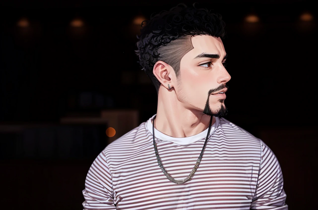 attractive, latino man, curly hair, goatee, shonen