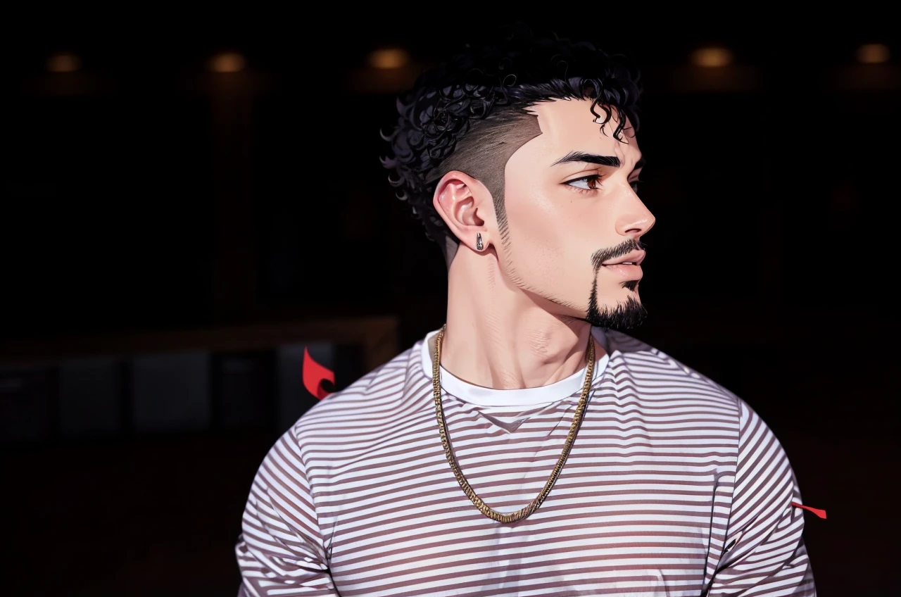 attractive, latino man, curly hair, goatee, shonen