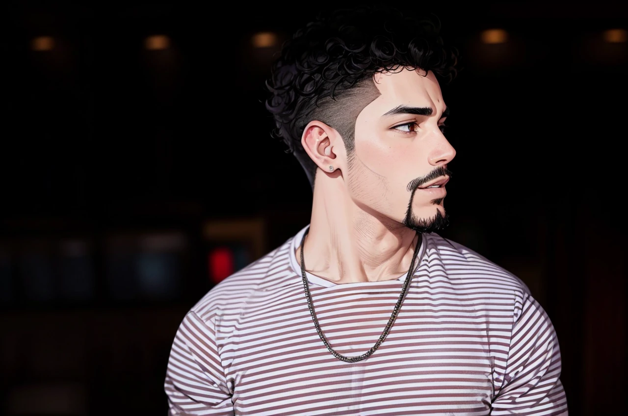 attractive, latino man, curly hair, goatee, shonen