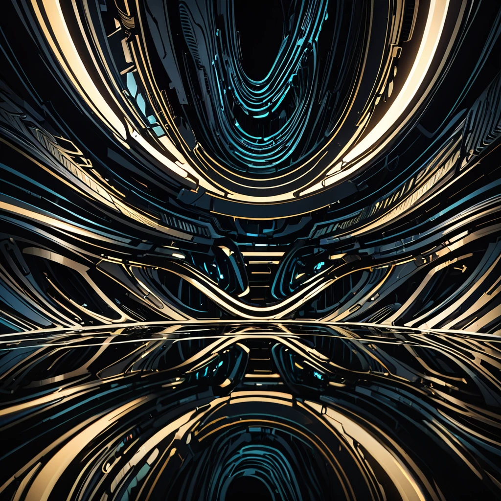 biomechanical texture, low light, dark colors, shine and reflections, organic lines