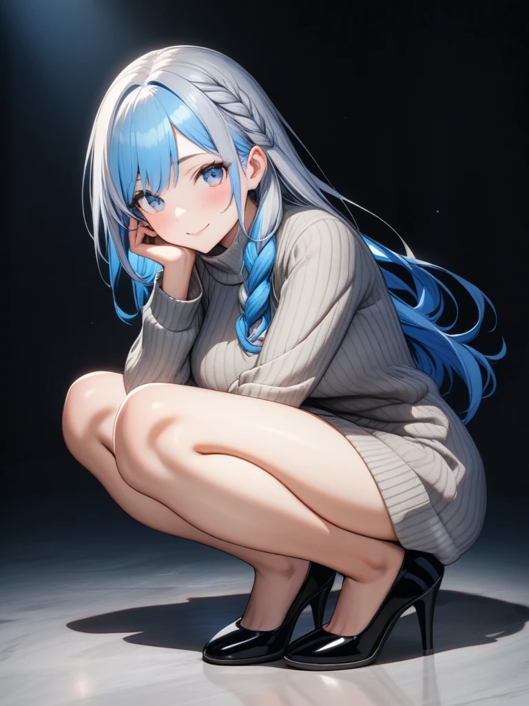 ((masterpiece, best quality)),high resolution,ultra detailed,8k,16k,detailed background, perfect lighting, 1girl,solo,look at viewer,:d,silver hair,sitting,clossed legs,twin side up,hoodie