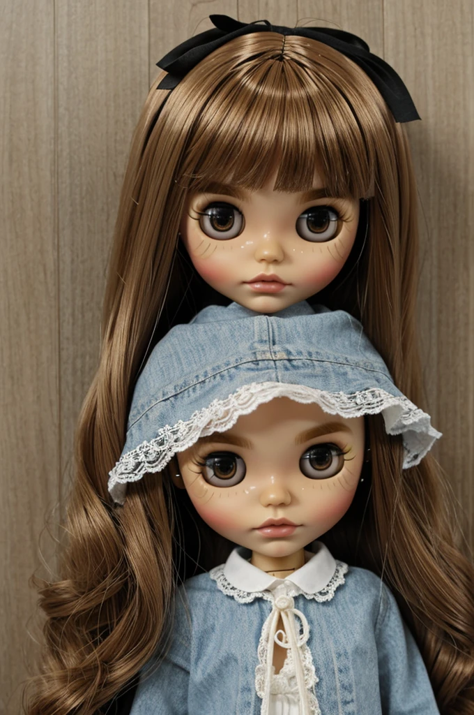 Blythe doll, dark blonde hair, brown eyes, white skin