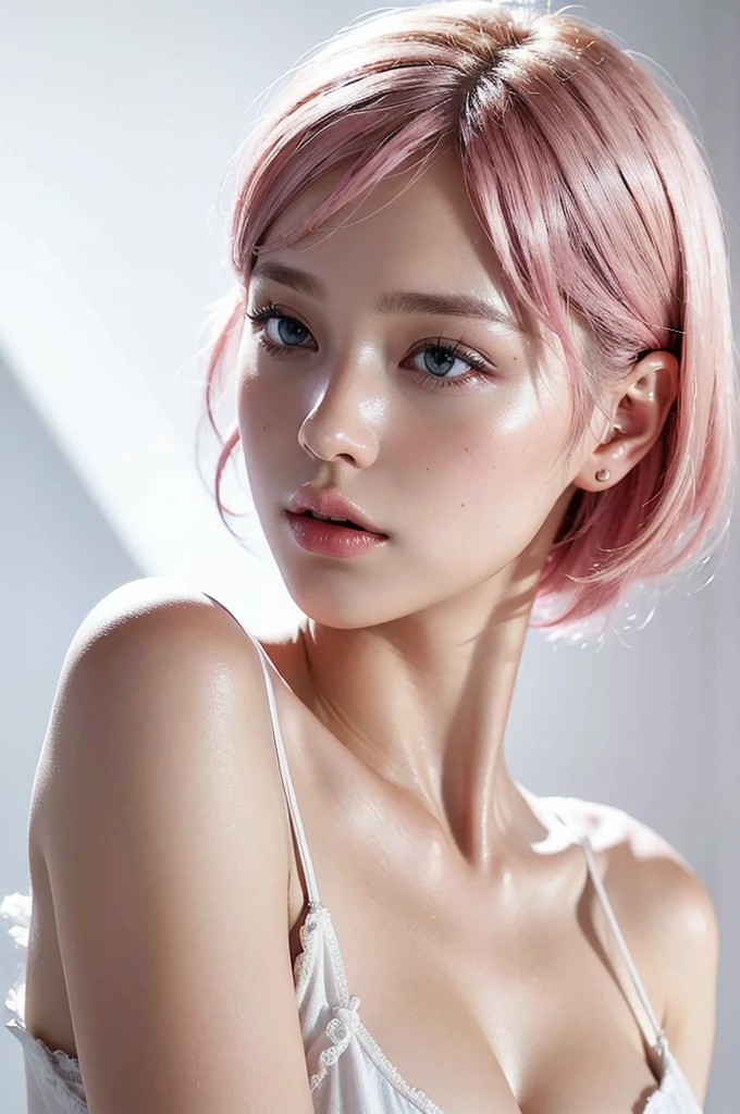 最high quality, masterpiece, High resolution, One girl,China dress,hair ornaments,necklace, jewelry,Beautiful Face,On top of that_body, Tyndall effect,Realistic, Dark studio, Rim Light, Two-tone lighting,(Skin with attention to detail:1.2), 8k uhd, Digital SLR, Soft lighting, high quality, Volumetric lighting, Frank, photograph, High resolution, 4K, 8k, Bokeh, Pink Hair, nude,