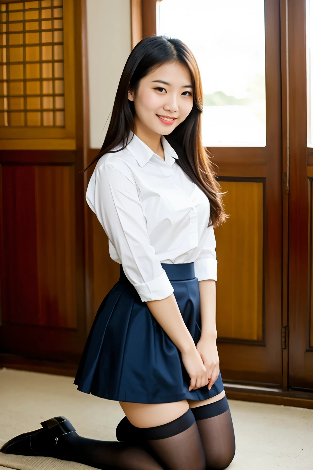 Asian women with skirt and long stockings