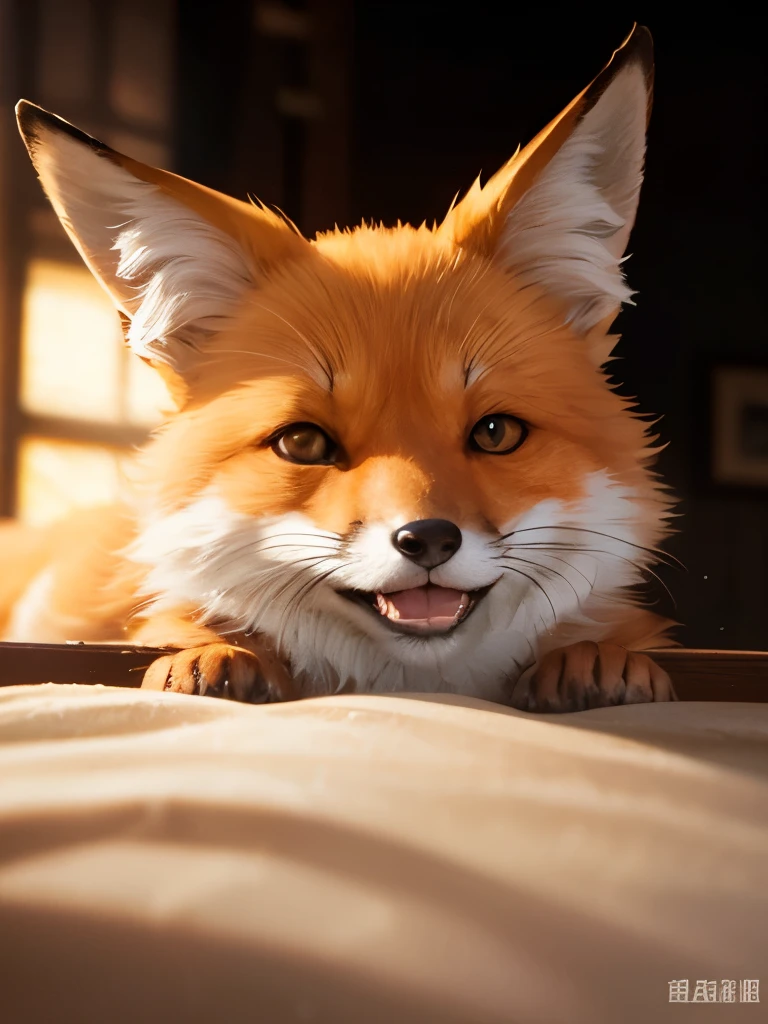 The fox and the dog、Cute and gentle、Sharp eye focus、original、Supernatural、Another world、Ultra Detail、bright fur、Magic Lighting、trajectory、 Light dust、beautiful、Cinematic lighting、 Bokeh effect