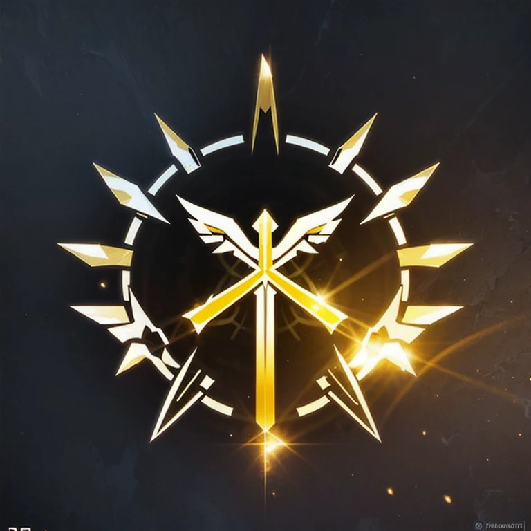 a logo using a beam, very simple for a light faction in an RPG world, light emblem, just yellow color, mighty, concentrated, dreamy, purify, Symmetrical, chic, high qualiy, com fundo branco