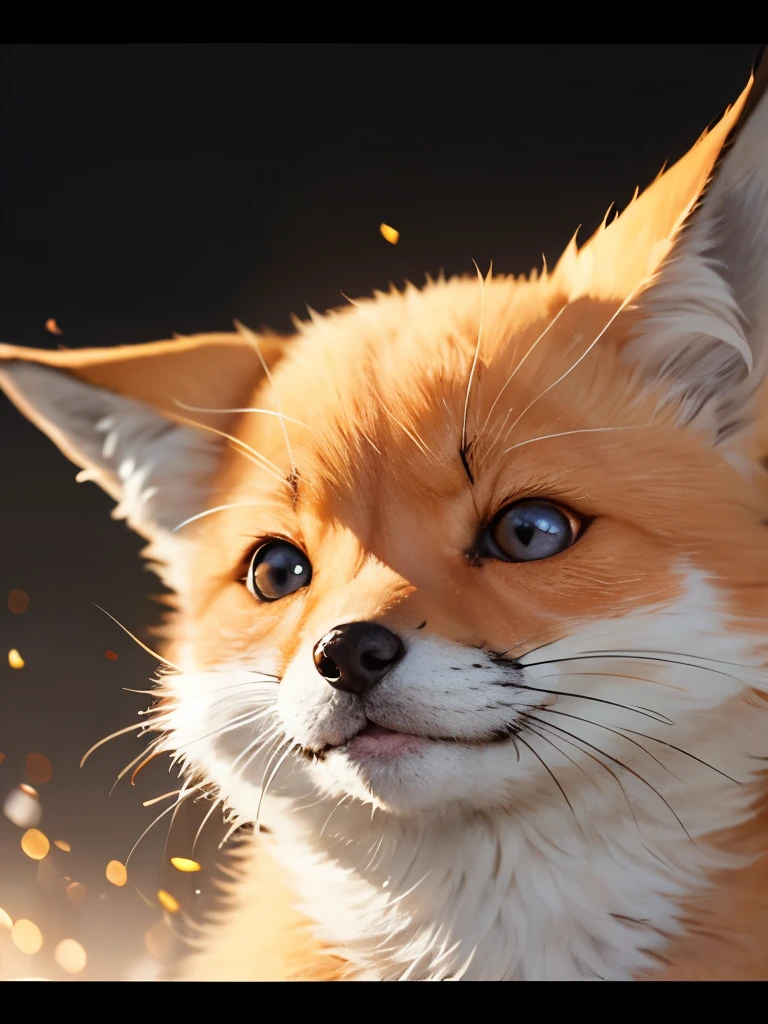 The fox and the dog、Cute and gentle、Sharp eye focus、original、Supernatural、Another world、Ultra Detail、bright fur、Magic Lighting、trajectory、 Light dust、beautiful、Cinematic lighting、 Bokeh effect