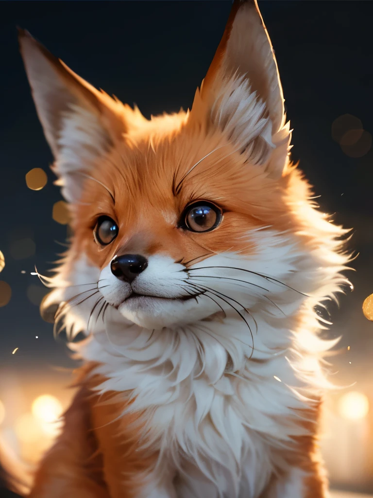 The fox and the dog、Cute and gentle、Sharp eye focus、original、Supernatural、Another world、Ultra Detail、bright fur、Magic Lighting、trajectory、 Light dust、beautiful、Cinematic lighting、 Bokeh effect