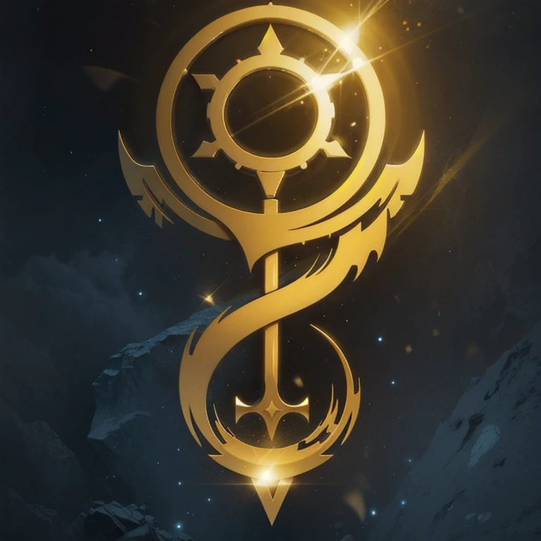 a logo using a saber, very simple for a light faction in an RPG world, light emblem, just yellow color, mighty, concentrated, dreamy, purify, Symmetrical, chic, high qualiy, com fundo branco