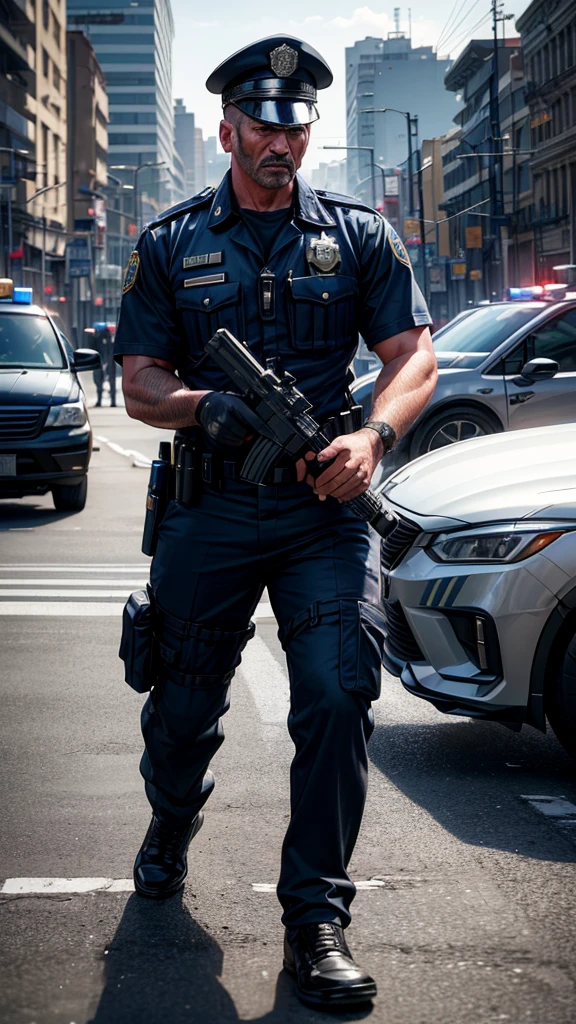 a police officer arresting a criminal on the streets of Sao Paulo, highly detailed, 8k, photorealistic, dramatic lighting, cinematic composition, intense facial expressions, detailed uniforms and equipment, gritty urban environment, São Paulo cityscape in the background, (best quality,4k,8k,highres,masterpiece:1.2),ultra-detailed,(realistic,photorealistic,photo-realistic:1.37)